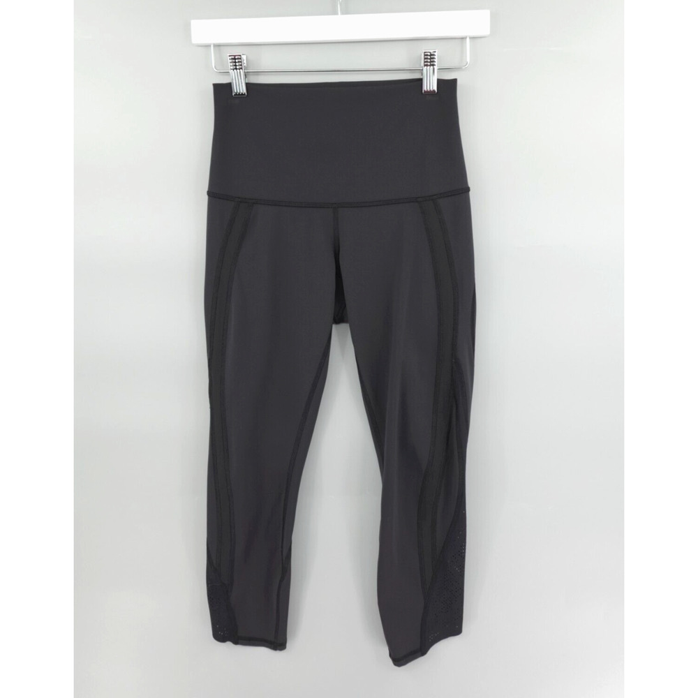 Lululemon Leggings Womens 4 Black Crop Laser Cut-Out Wide-Waistband Running